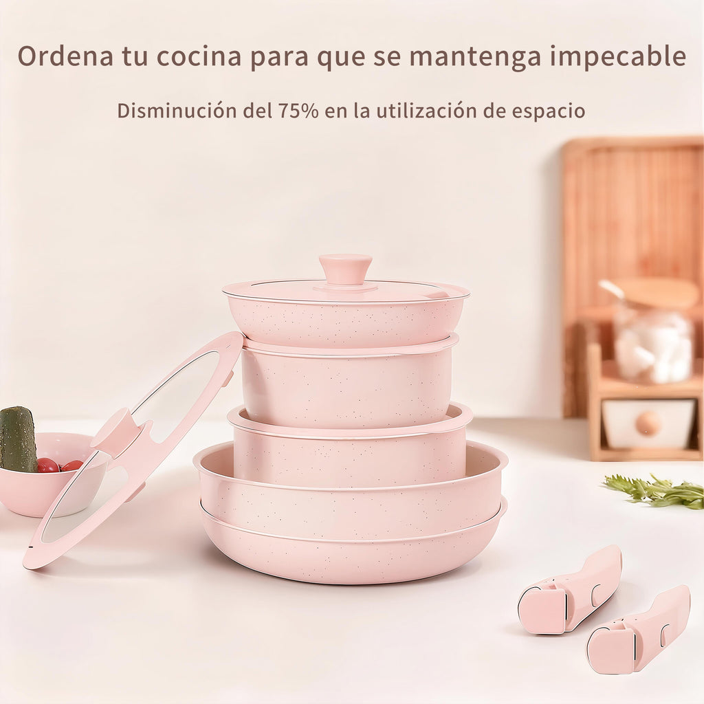 Bateria Cocina Antiadherente Ollas Latic 11 Piezas Rosa