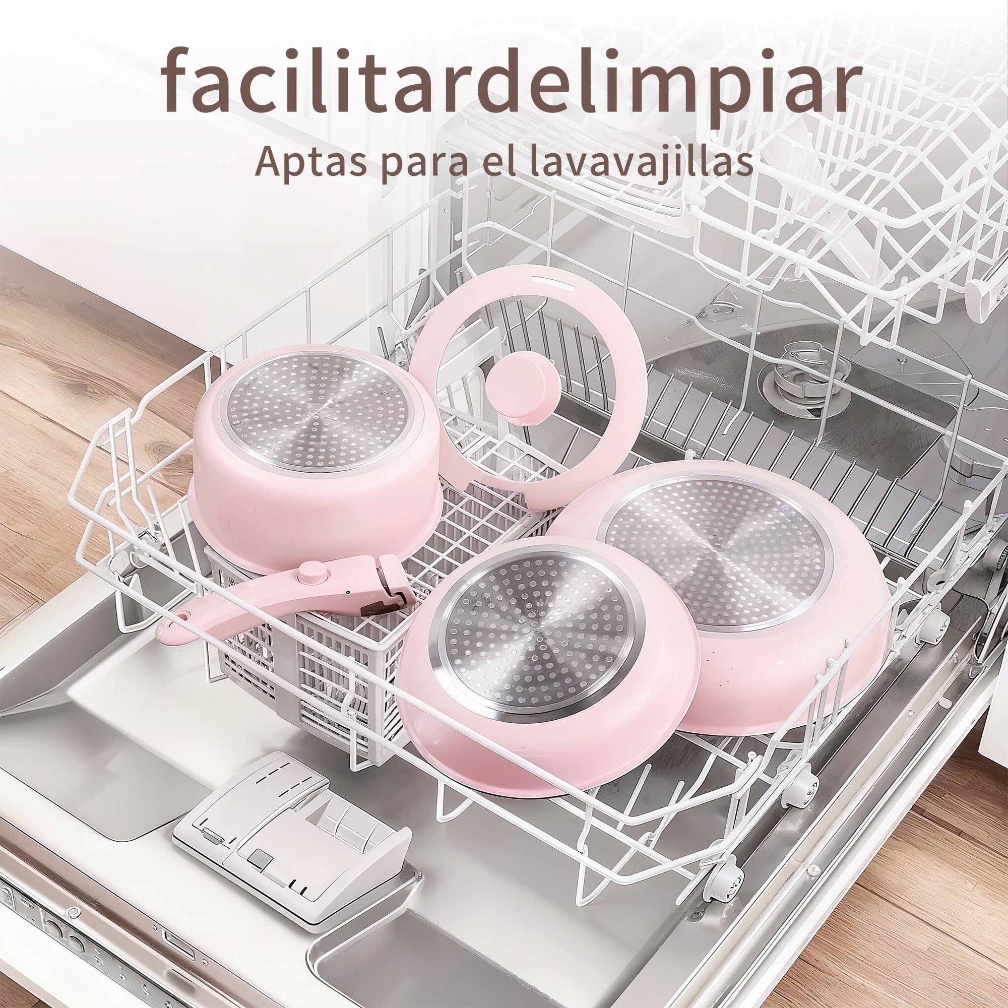 Bateria Cocina Antiadherente Ollas Latic 11 Piezas Rosa