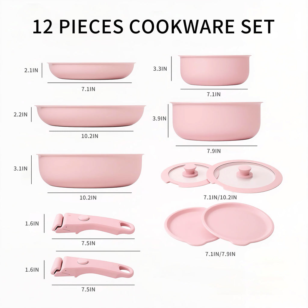Bateria Cocina Antiadherente Ollas Latic 11 Piezas Rosa