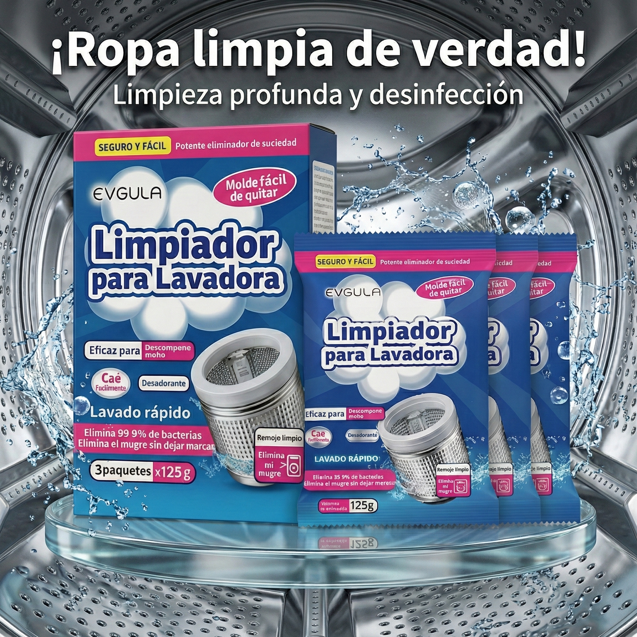 Limpiador De Lavadora Evgula Antisarro Antimoho Limpieza Pro