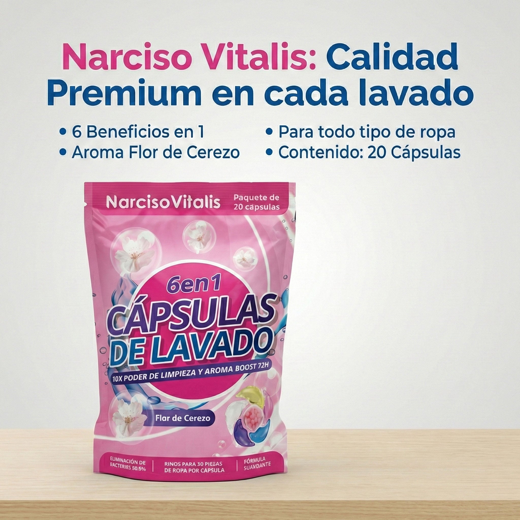 Cápsulas De Detergente Narciso 6 En 1 Para Ropa Flor Cerezo