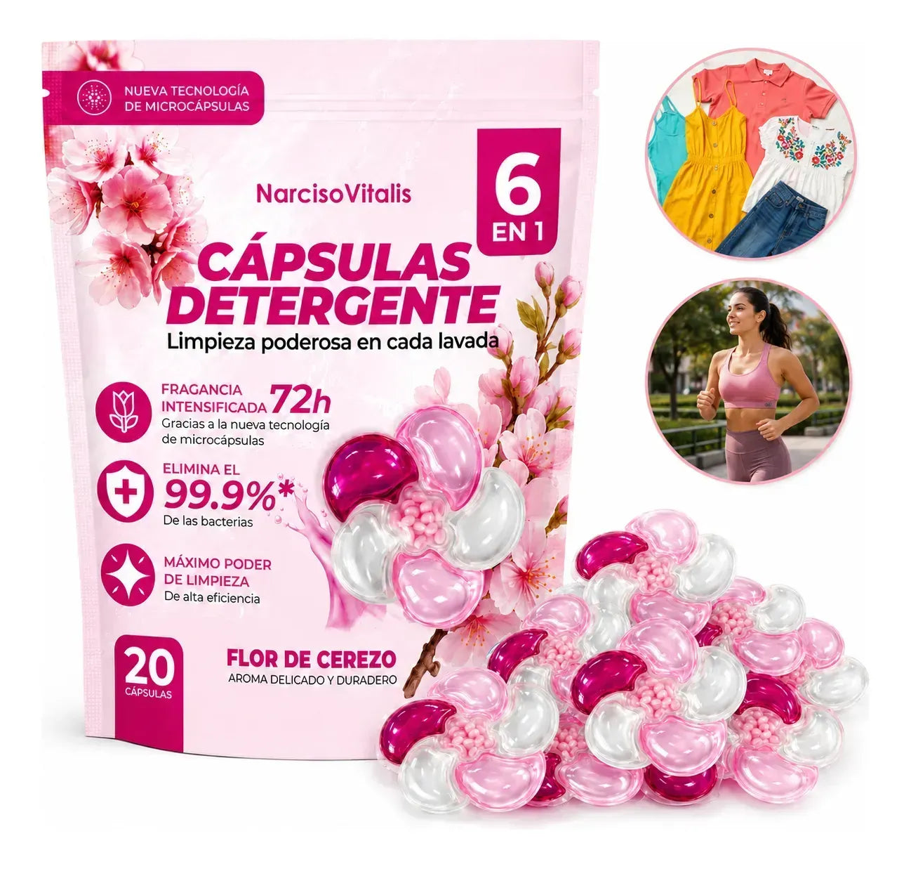 Cápsulas de Detergente para Ropa 6 en 1 Aroma Flor de Cerezo