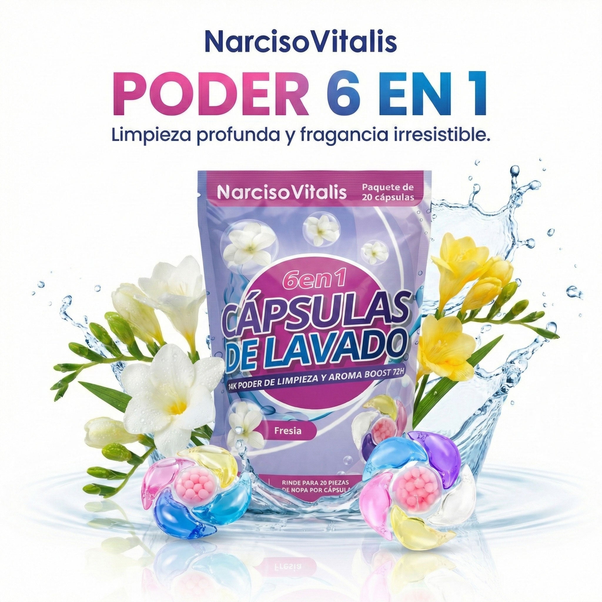 Cápsulas De Detergente Narciso 6 En 1 Para Ropa Fresia