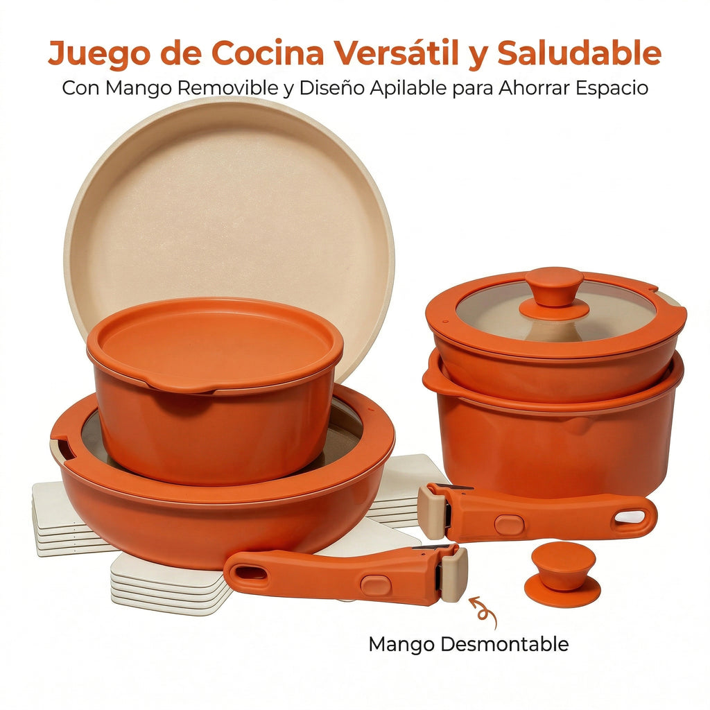 Juego De Ollas De Cocina Antiadherente 11 Pcs Latic Naranja