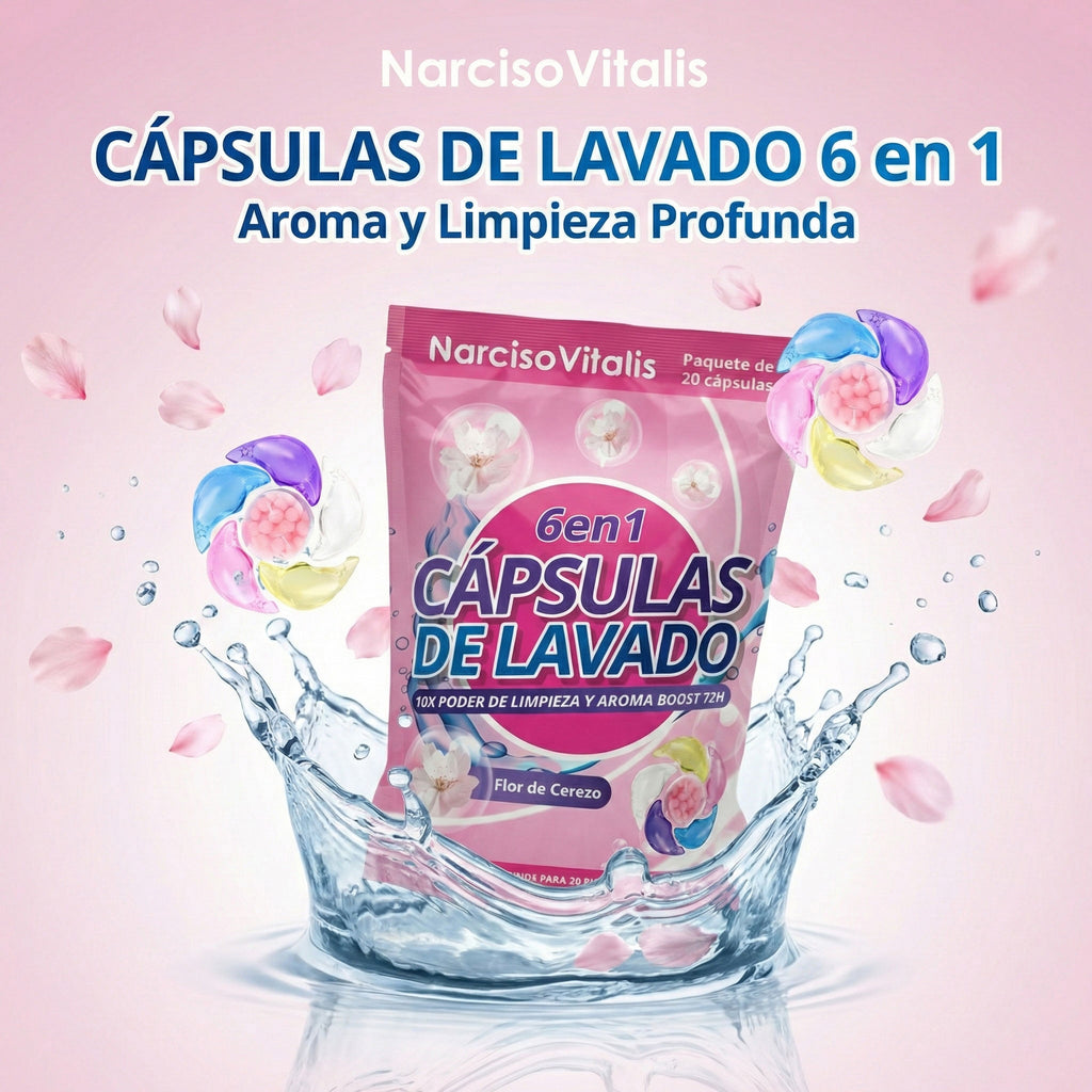 Cápsulas De Detergente Narciso 6 En 1 Para Ropa Flor Cerezo