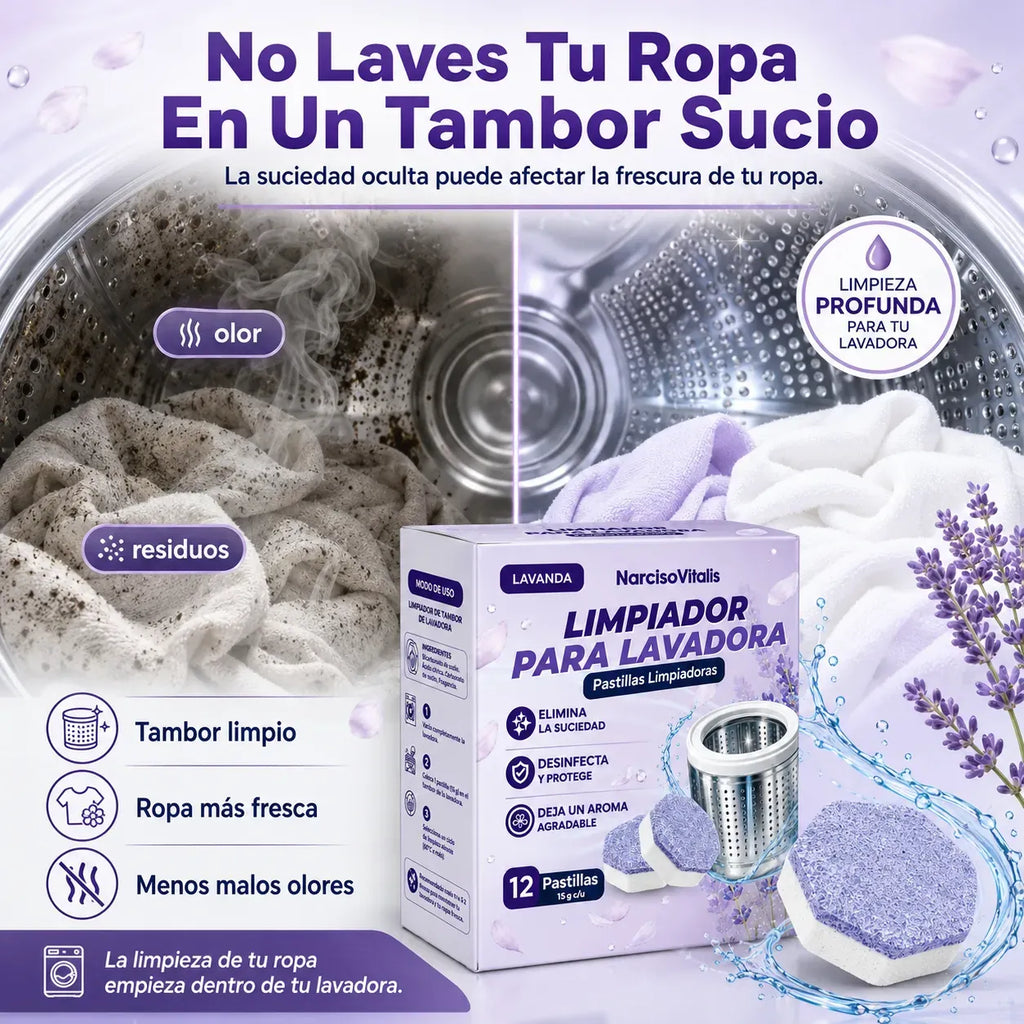 Limpiador De Lavadora Pack De 12 Pastillas Con Aroma A Lavanda