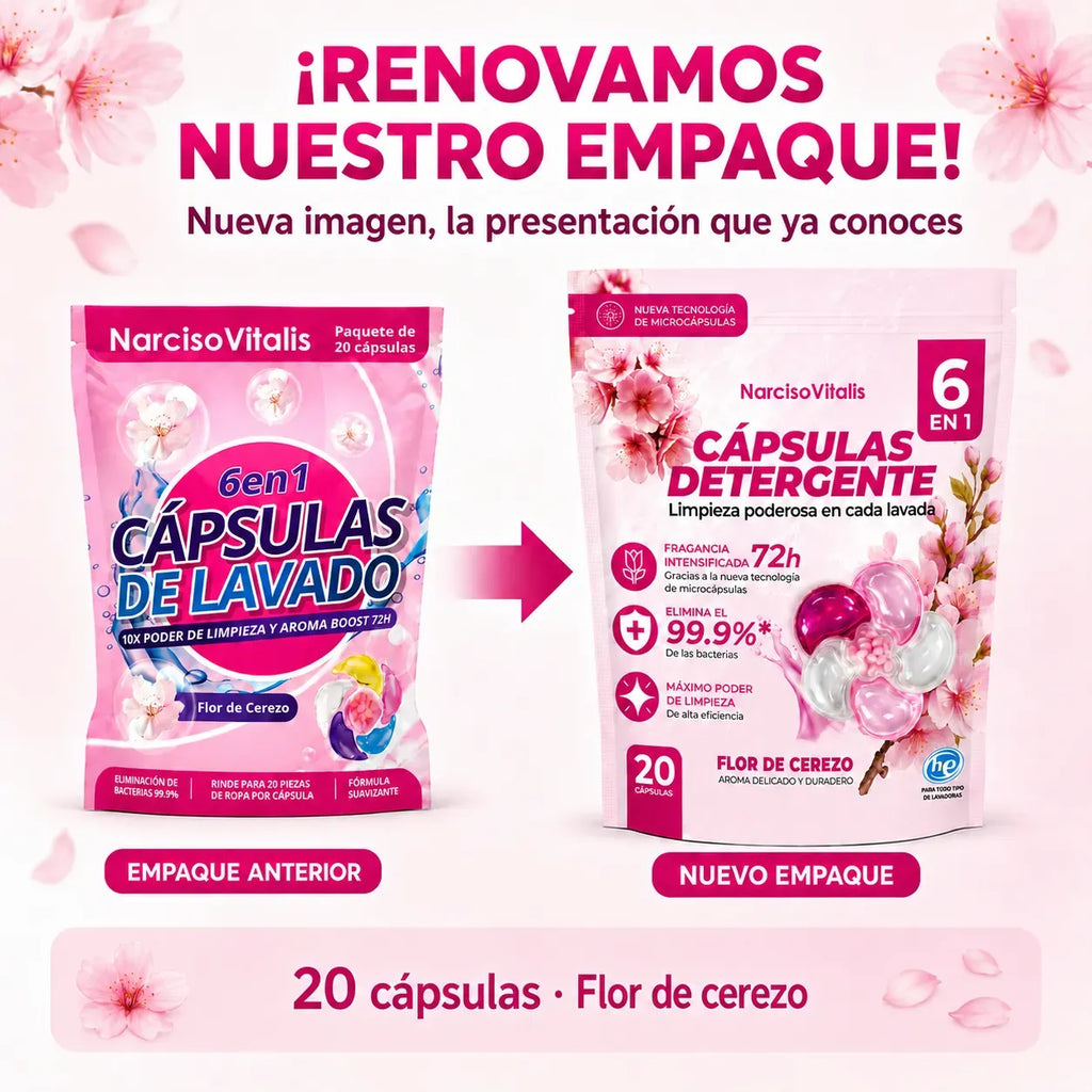 Cápsulas de Detergente para Ropa 6 en 1 Aroma Flor de Cerezo