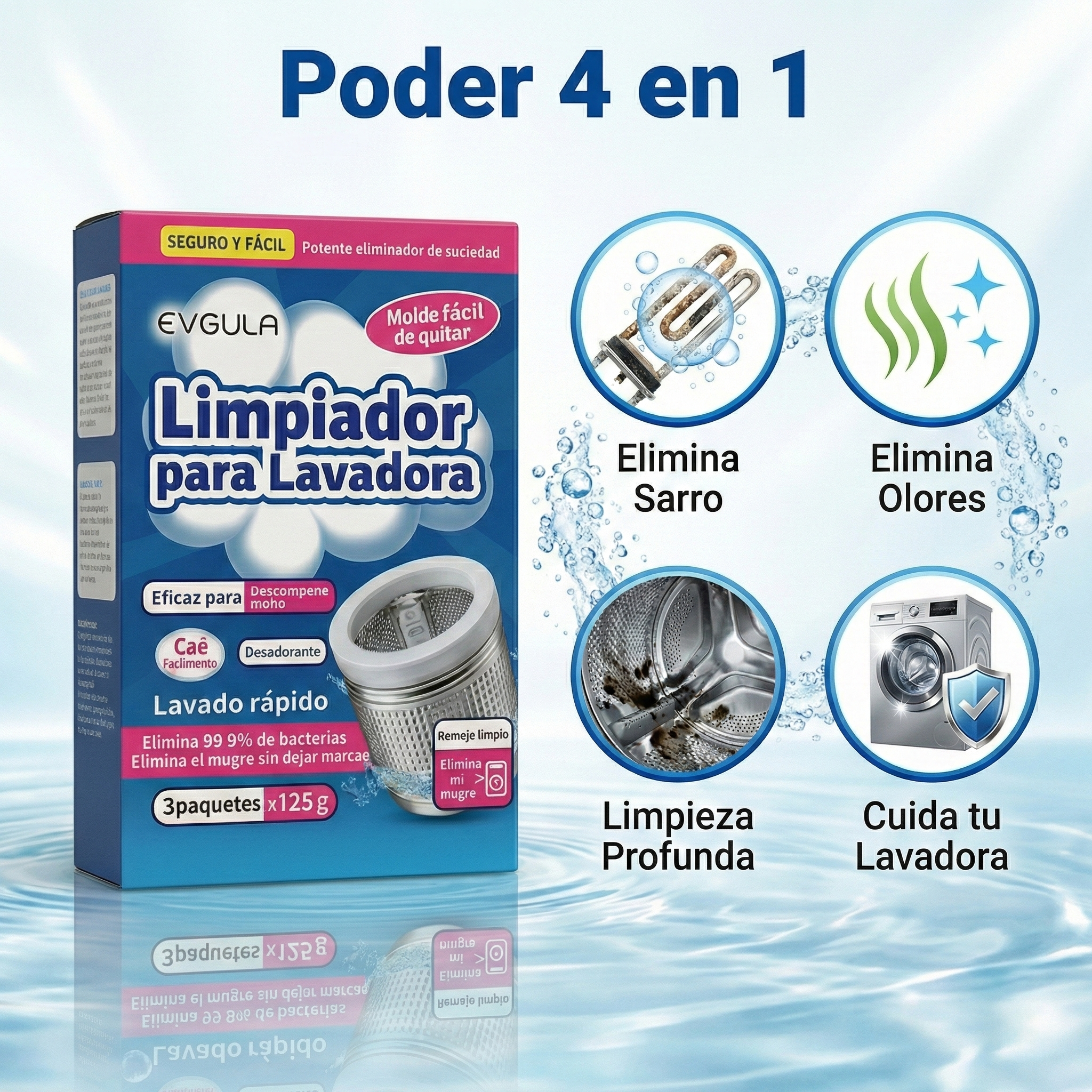Limpiador De Lavadora Evgula Antisarro Antimoho Limpieza Pro