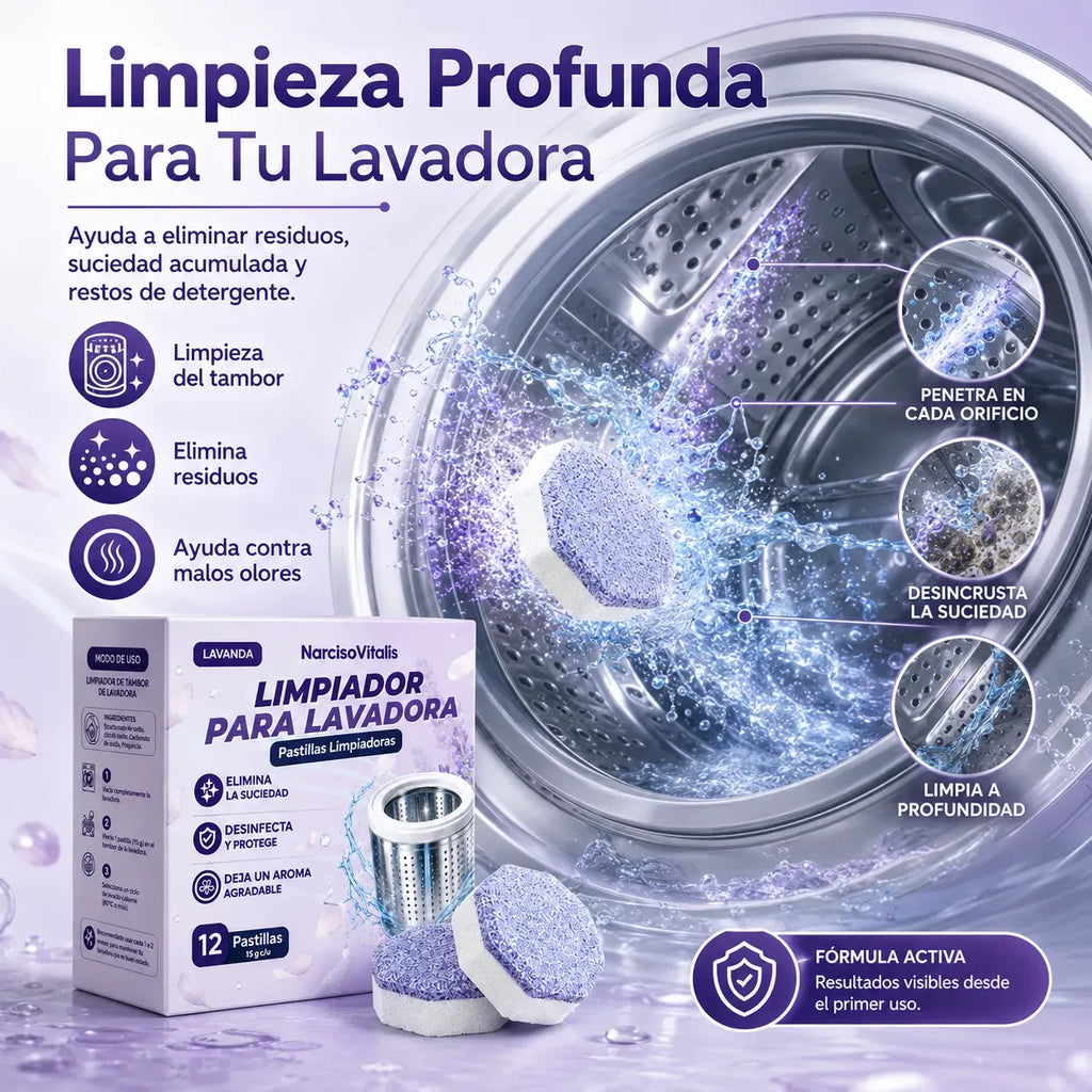 Limpiador De Lavadora Pack De 12 Pastillas Con Aroma A Lavanda