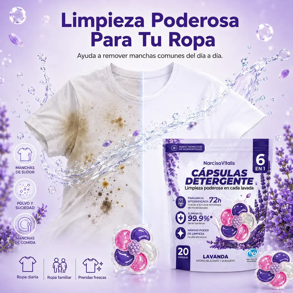 Cápsulas de Detergente para Ropa 6 en 1 Aroma Lavanda