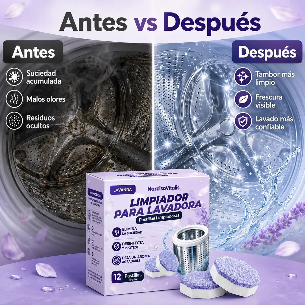 Limpiador De Lavadora Pack De 12 Pastillas Con Aroma A Lavanda