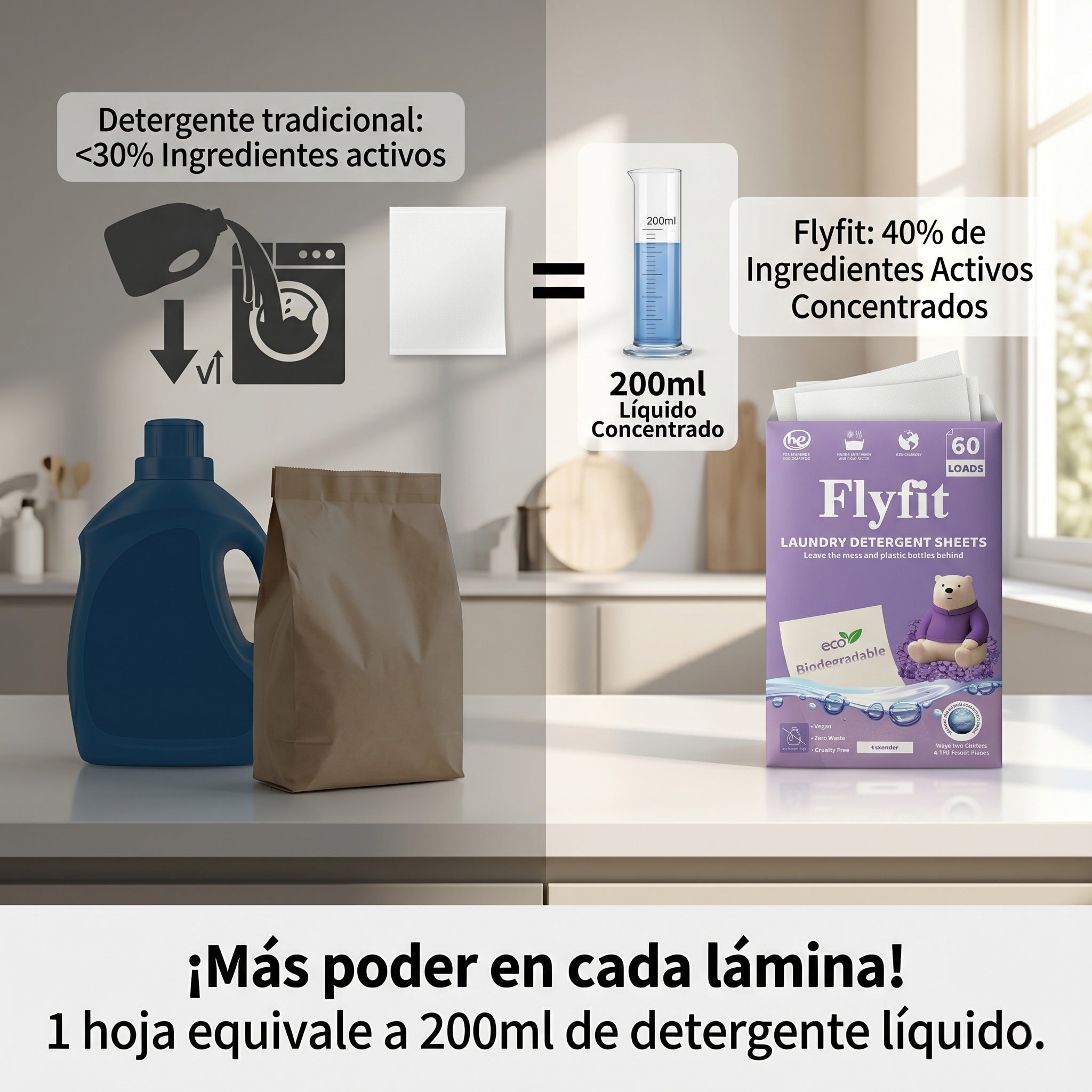 Detergente En Tiras Para Ropa Biodegradable 60 Sheet Lavadas