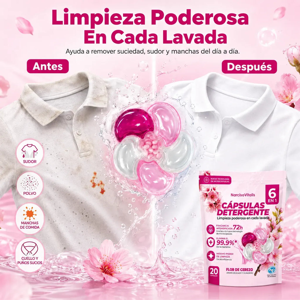 Cápsulas de Detergente para Ropa 6 en 1 Aroma Flor de Cerezo