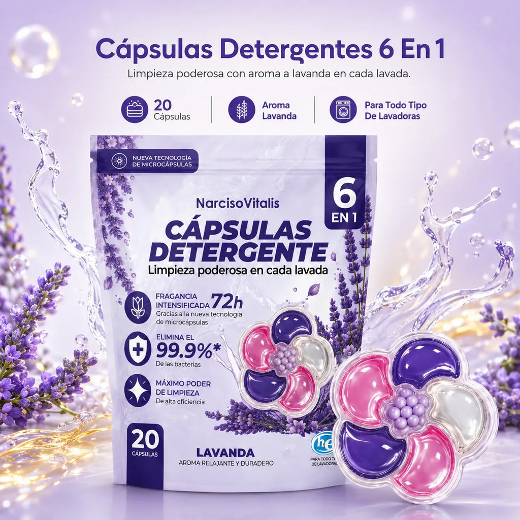 Cápsulas de Detergente para Ropa 6 en 1 Aroma Lavanda