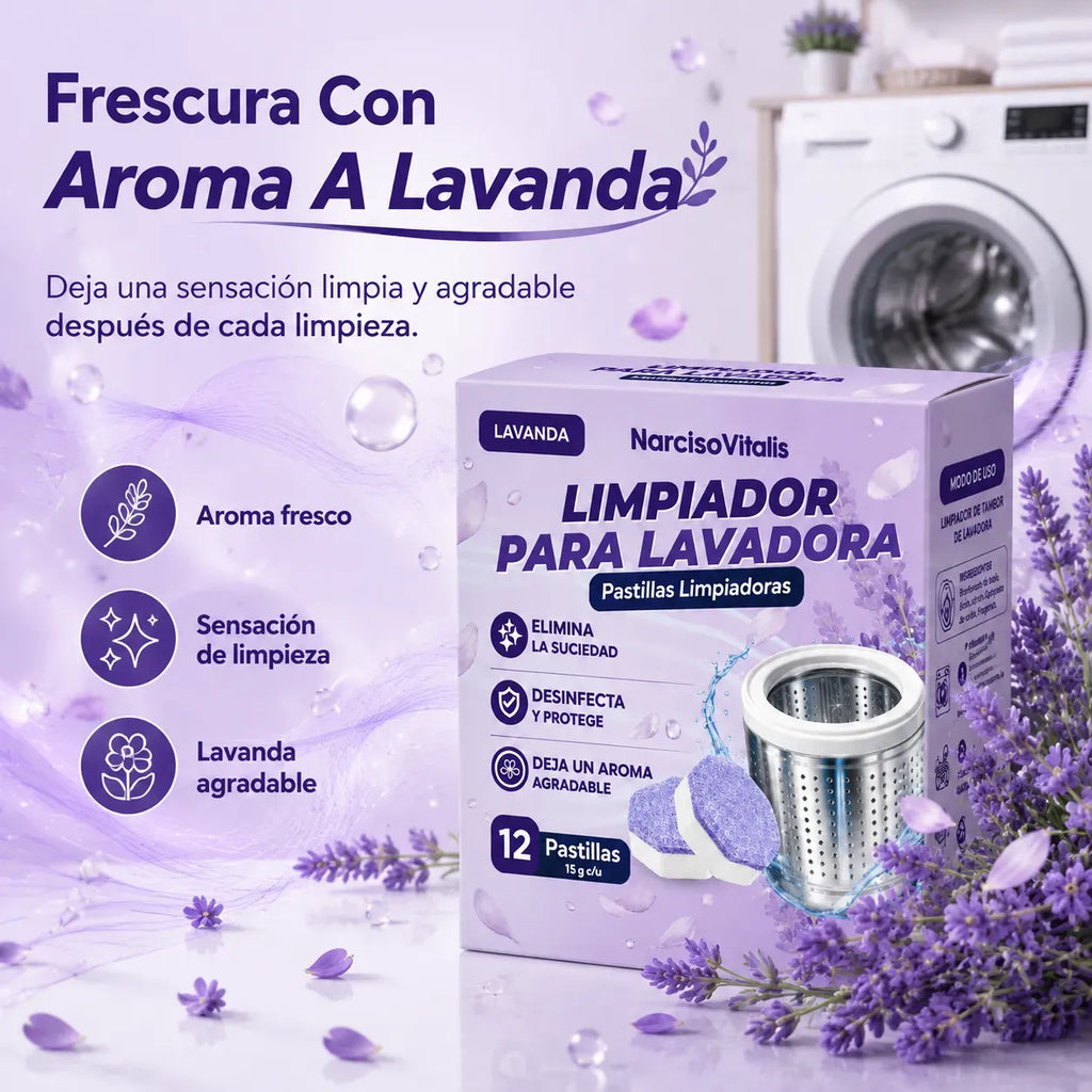 Limpiador De Lavadora Pack De 12 Pastillas Con Aroma A Lavanda