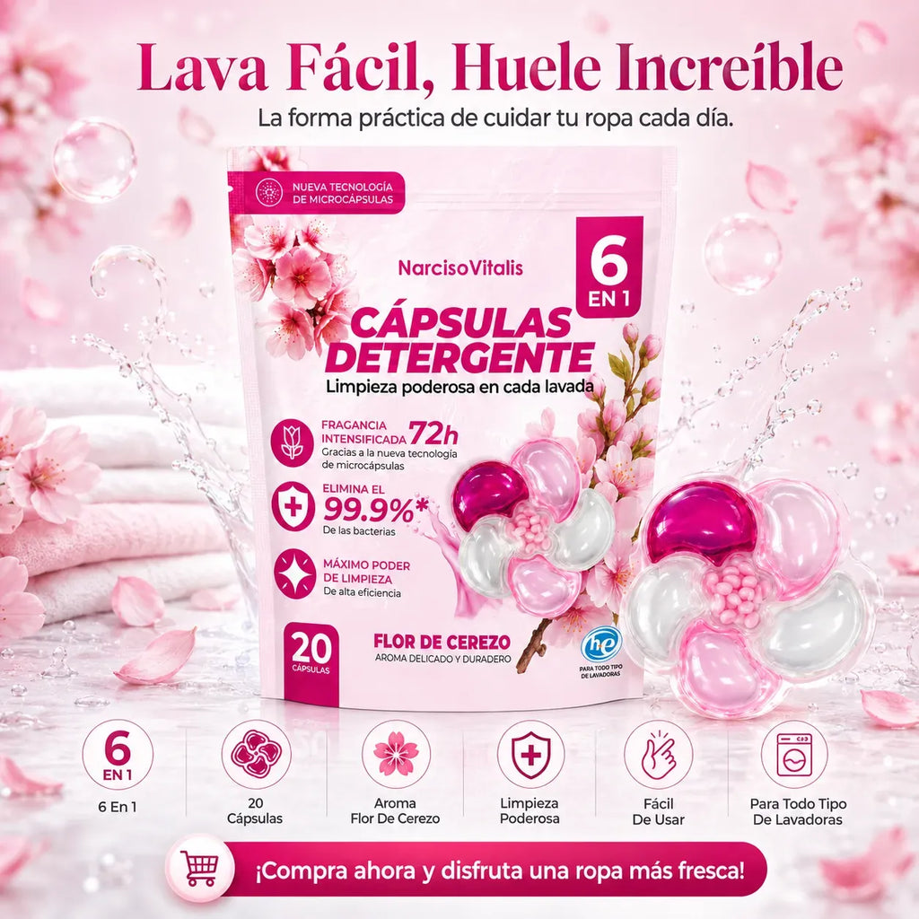 Cápsulas de Detergente para Ropa 6 en 1 Aroma Flor de Cerezo