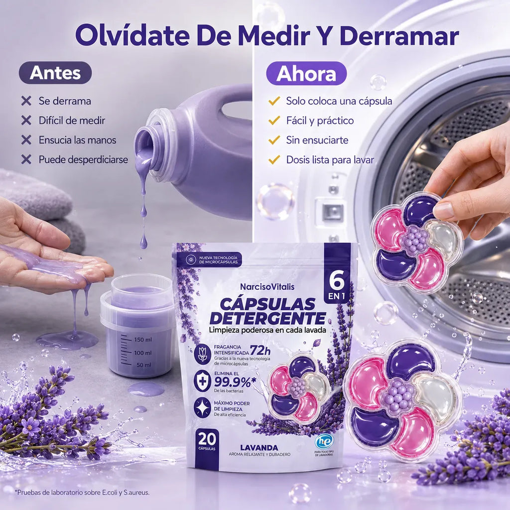 Cápsulas de Detergente para Ropa 6 en 1 Aroma Lavanda