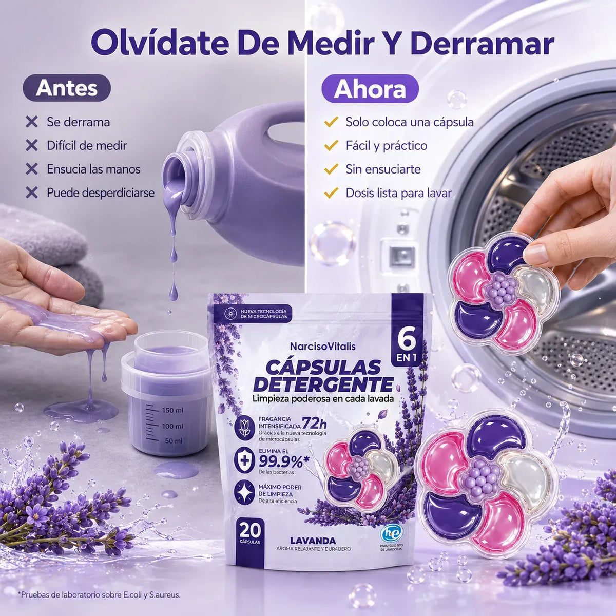 Cápsulas de Detergente para Ropa 6 en 1 Aroma Lavanda