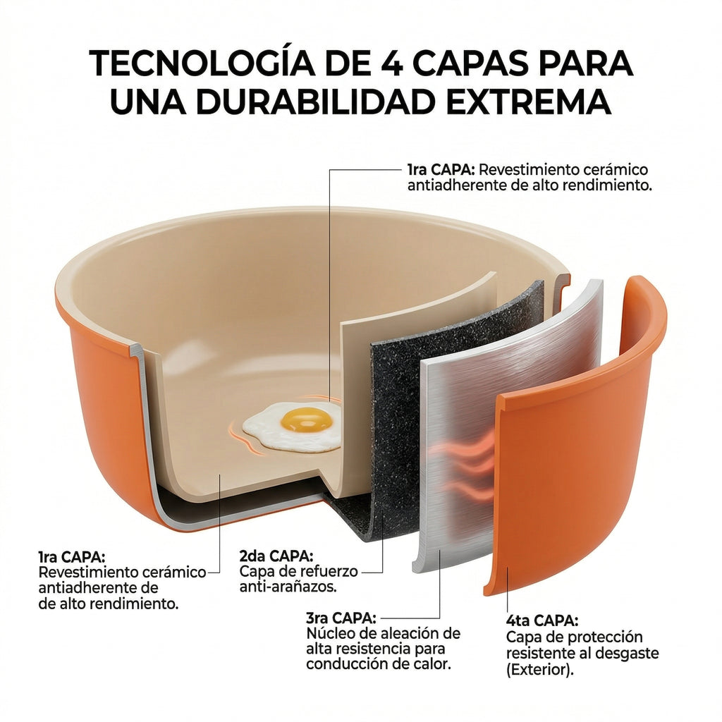 Juego De Ollas De Cocina Antiadherente 11 Pcs Latic Naranja