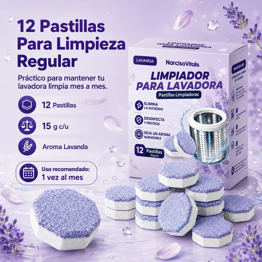 Limpiador De Lavadora Pack De 12 Pastillas Con Aroma A Lavanda