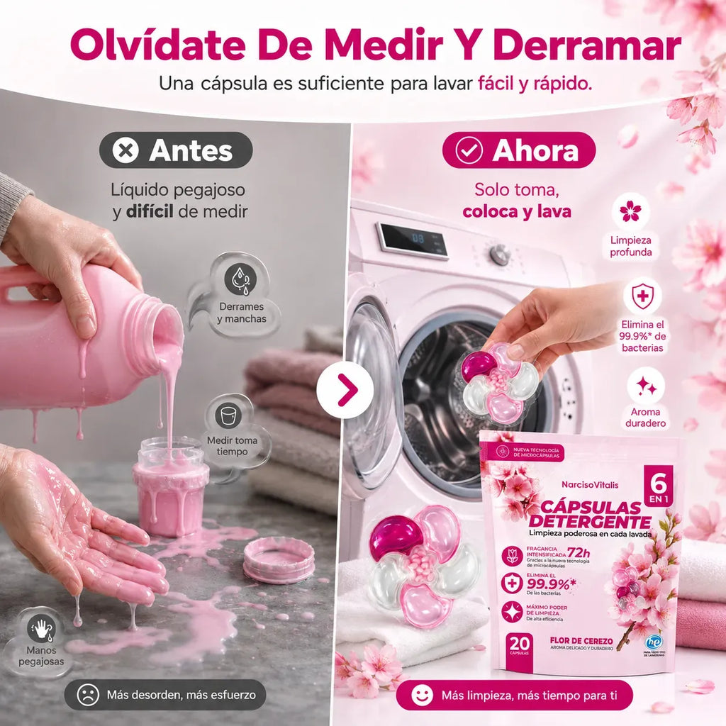 Cápsulas de Detergente para Ropa 6 en 1 Aroma Flor de Cerezo
