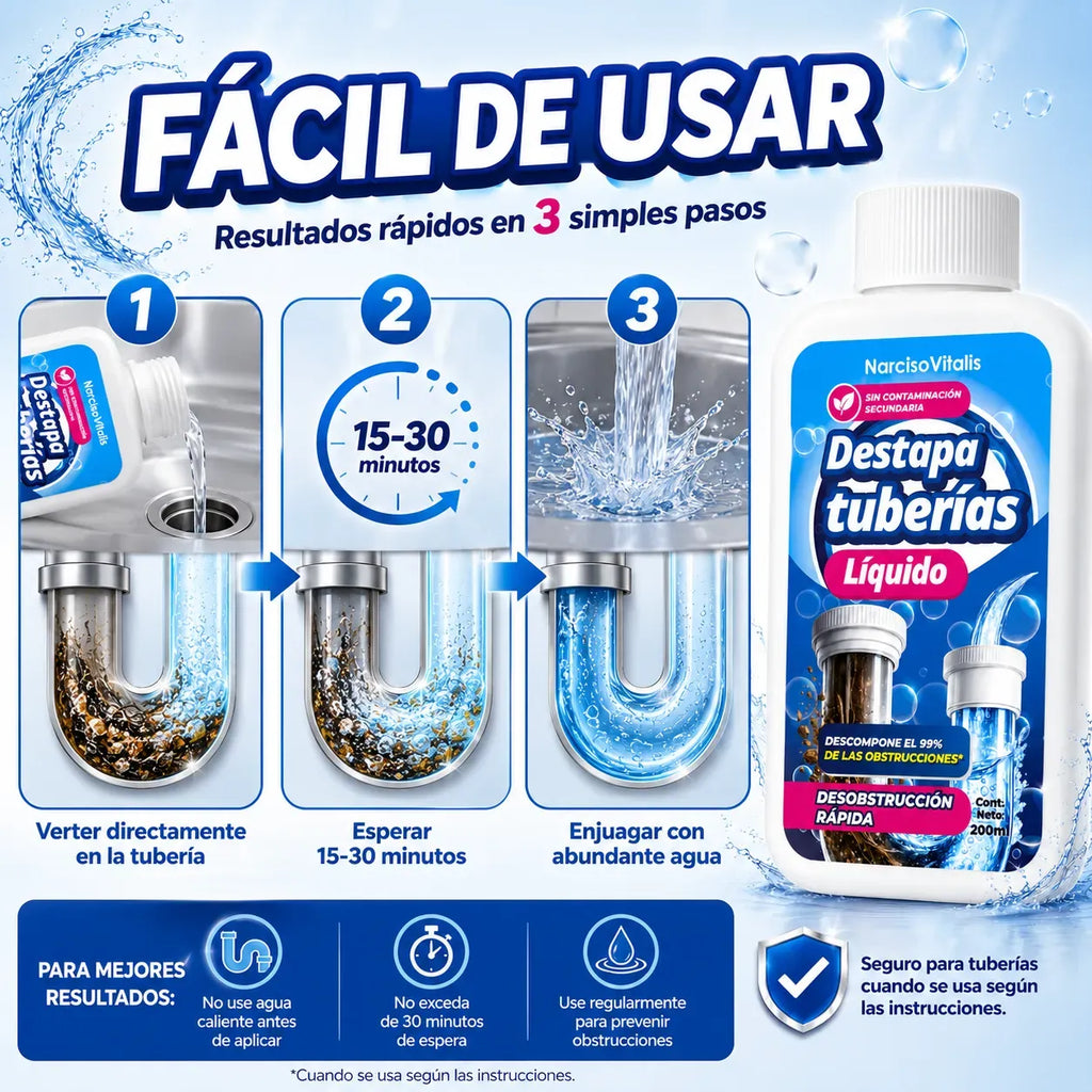Destapacaños Profesional para Tuberías y Desagües (Liquido)