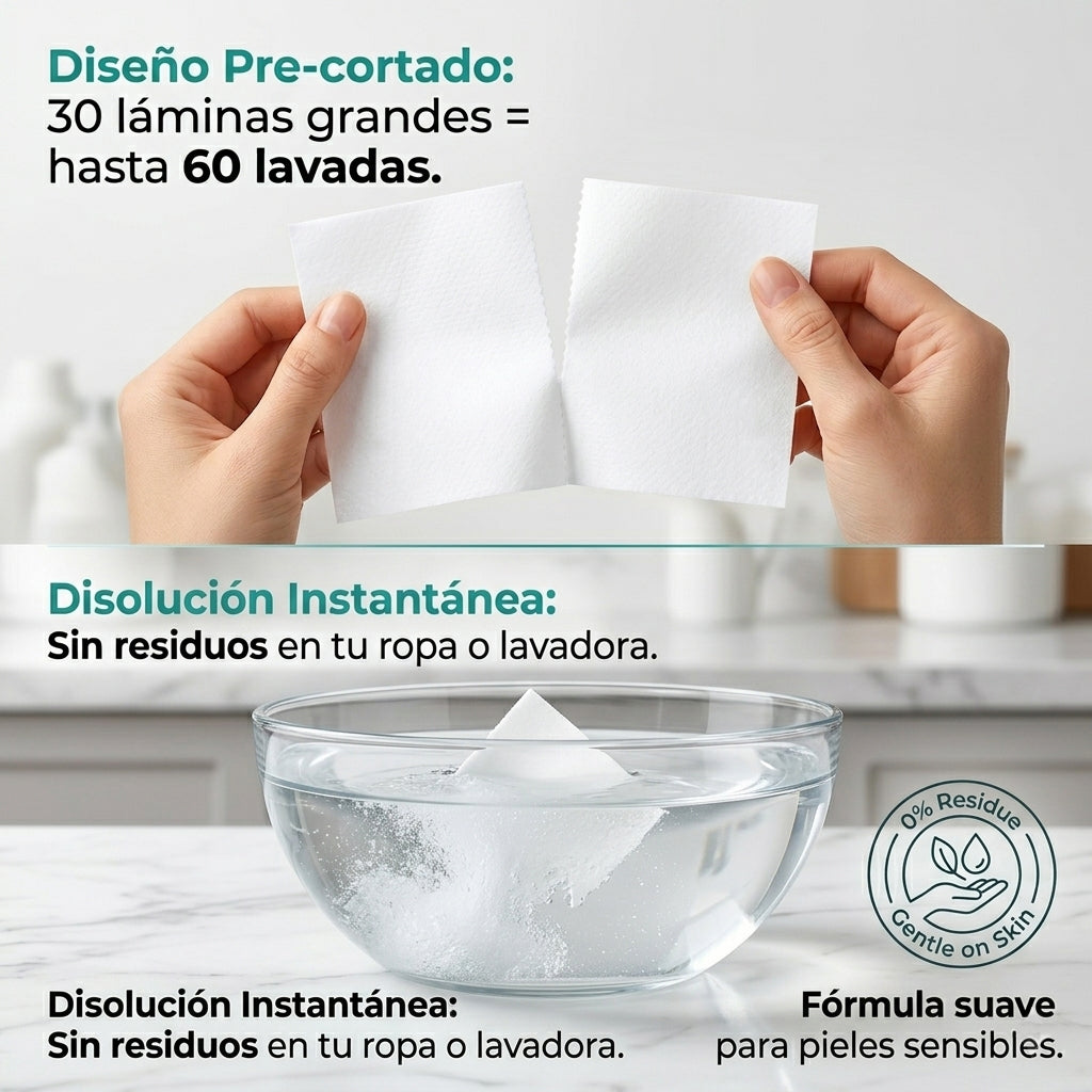 Detergente En Tiras Para Ropa Biodegradable 60 Sheet Lavadas
