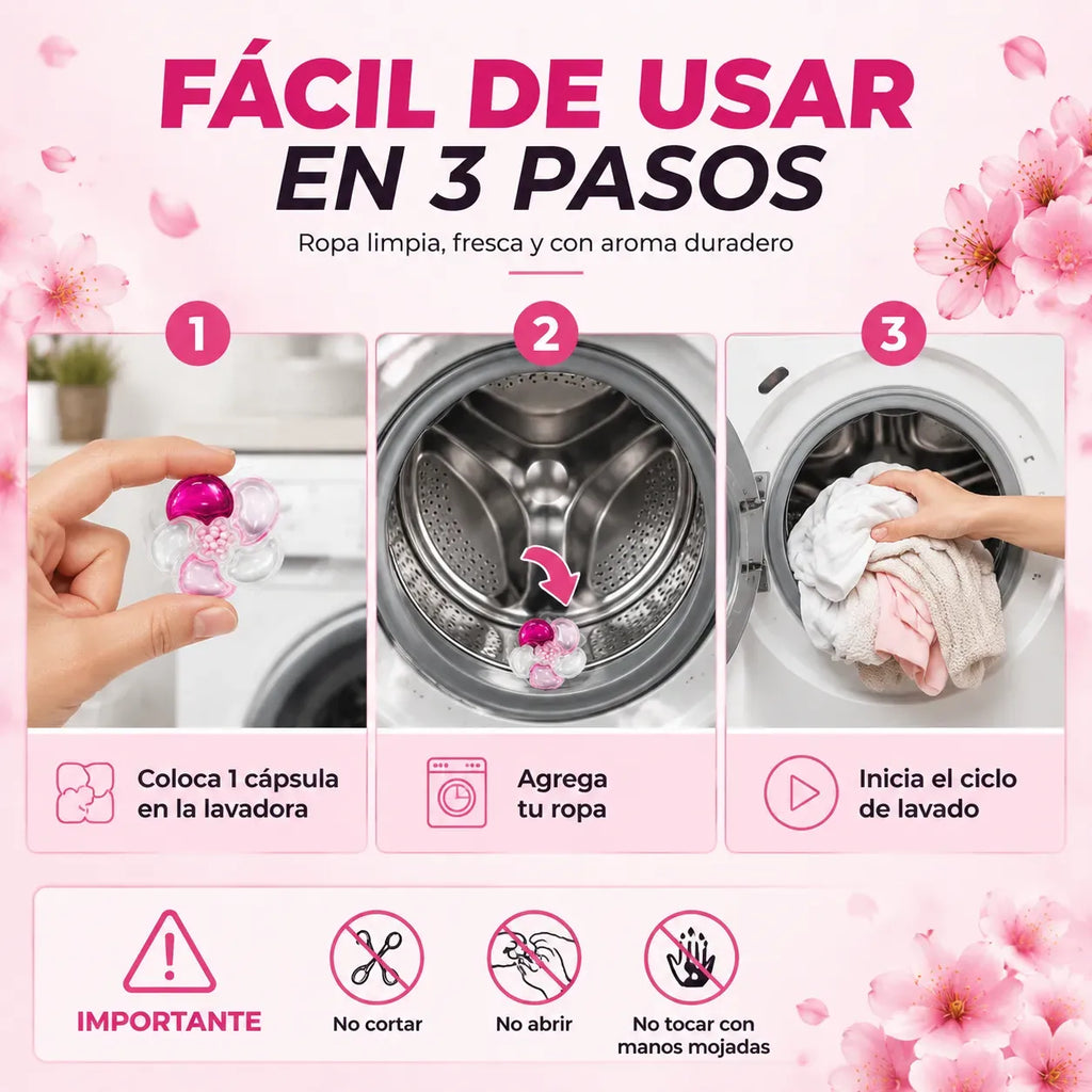 Cápsulas de Detergente para Ropa 6 en 1 Aroma Flor de Cerezo