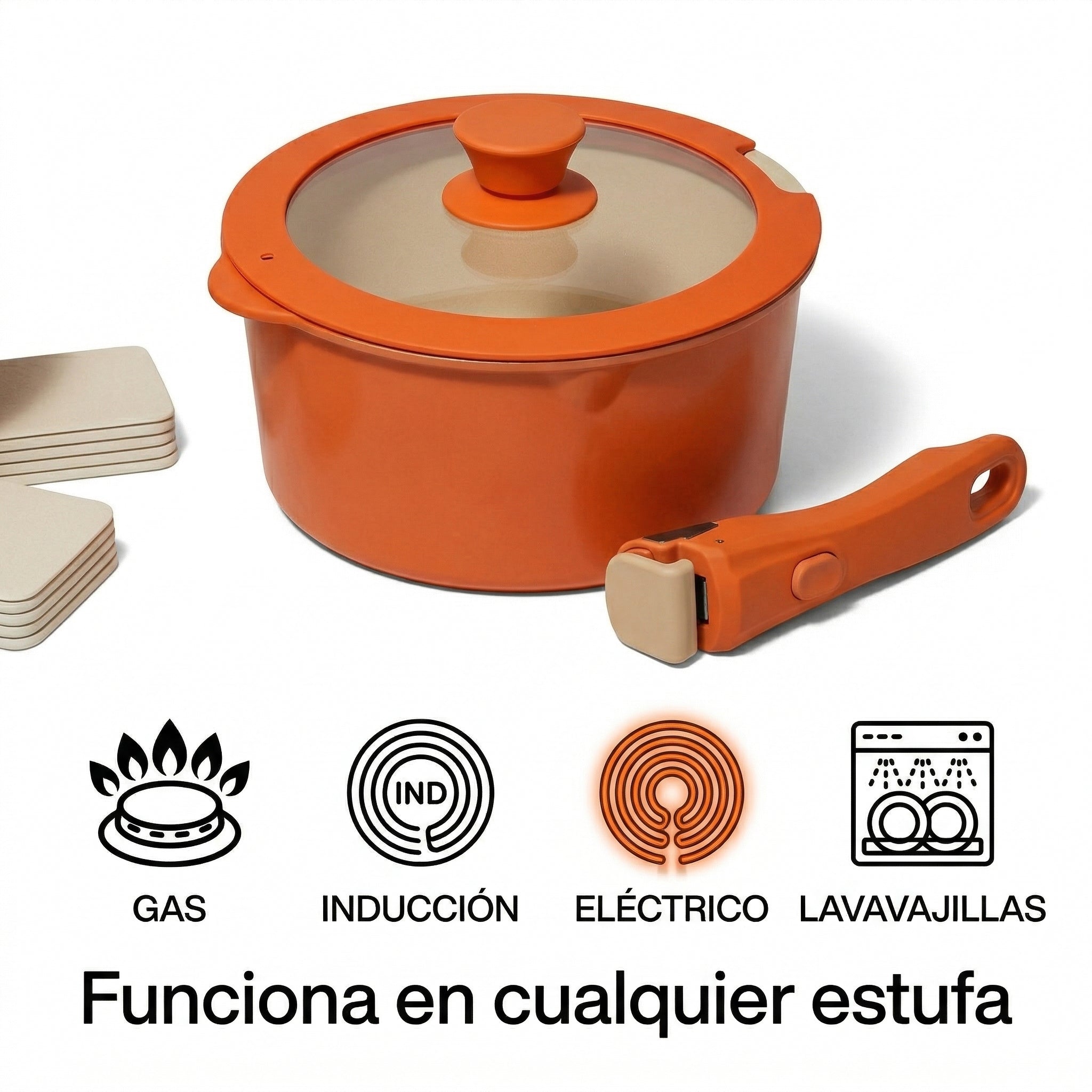 Juego De Ollas De Cocina Antiadherente 11 Pcs Latic Naranja