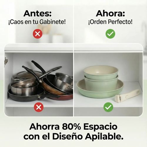 Antes: Caos en tu gabinete, ahora orden perfecto, ahorra 80% de espacio con el diseño apilable de ollas virales