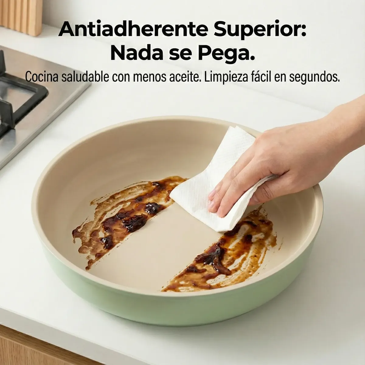 Antiadherente superior: Nada se pega, cocina saludable con menos aceite, limpieza fácil en segundos.